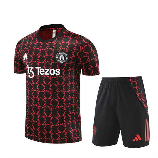 Maillot-Short-Training-Manchester-United-Noir-Rouge-Homme-2024-2025