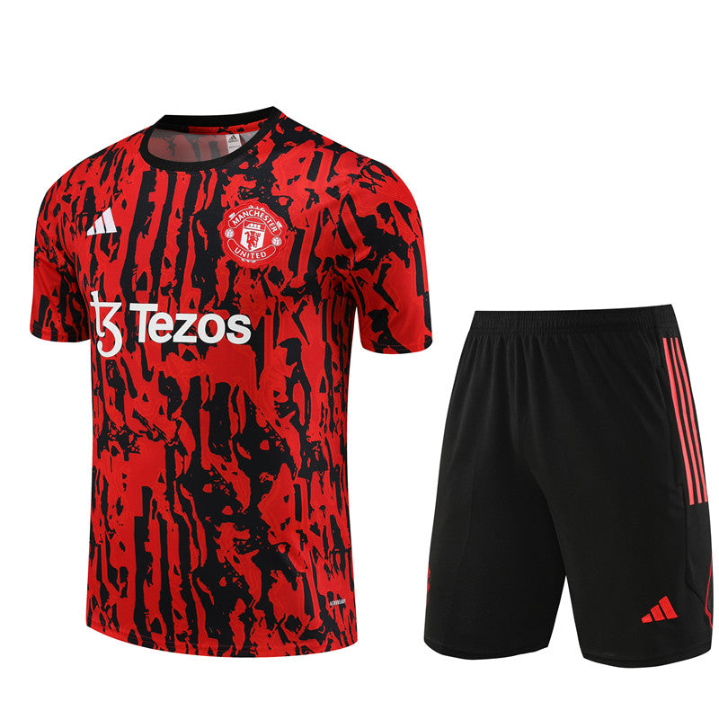 Maillot-Short-Training-Manchester-United-Rayures-Noir-Rouge-Homme-2024-2025